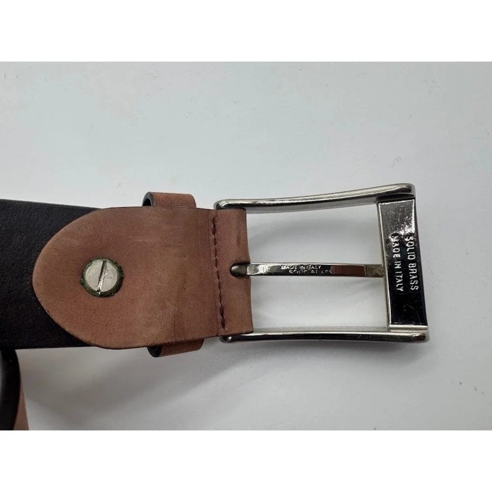 Canali Mens Brown Suede Leather Belt Solid Brass‎ Buckle Made in Italy Logo C